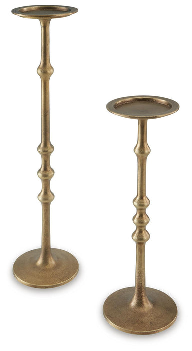 Signature Design Antique Brass Finish Candle Holder Set (2/CN)