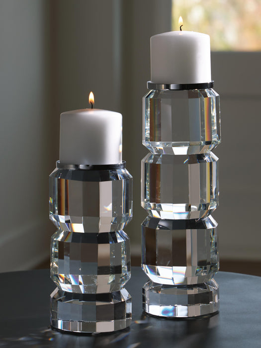 Signature Design Clear/Silver Finish Candle Holder Set (2/CN)