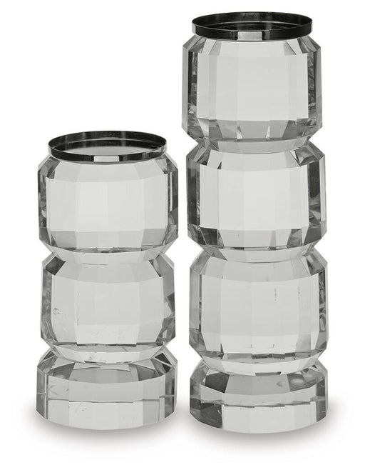 Signature Design Clear/Silver Finish Candle Holder Set (2/CN)