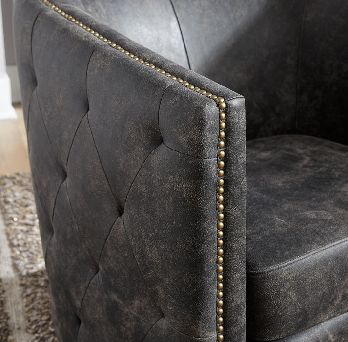 Signature Design Distressed Black Swivel Accent Chair
