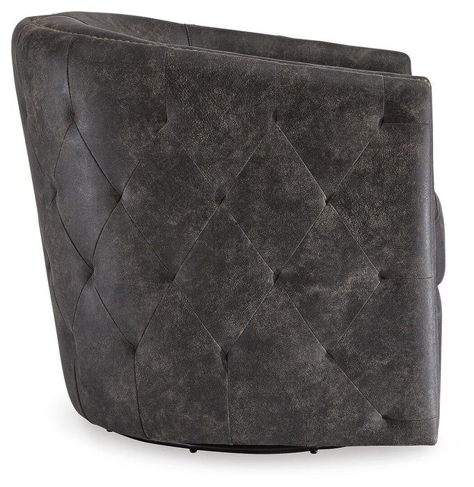 Signature Design Distressed Black Swivel Accent Chair