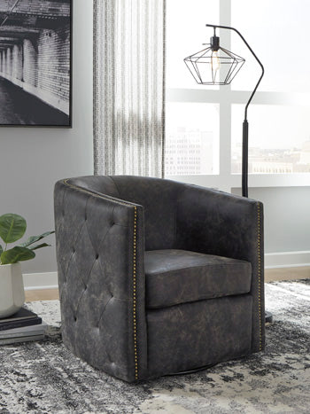 Signature Design Distressed Black Swivel Accent Chair