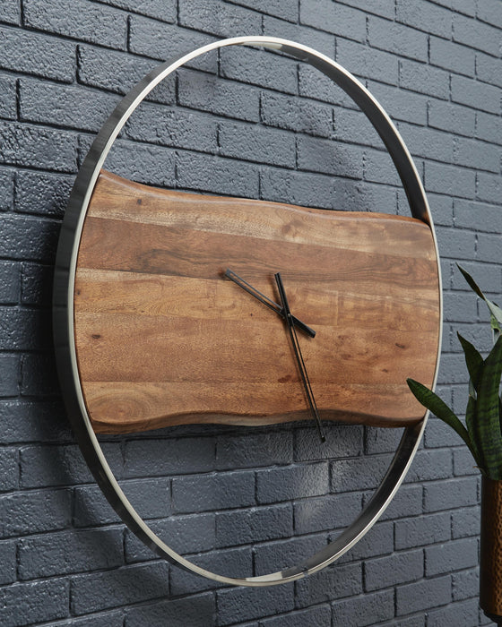 Signature Design Brown/Silver Finish Wall Clock