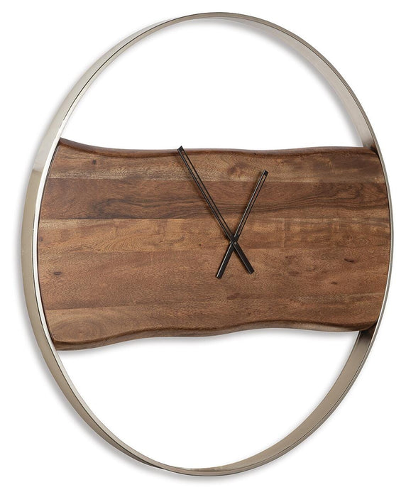 Signature Design Brown/Silver Finish Wall Clock