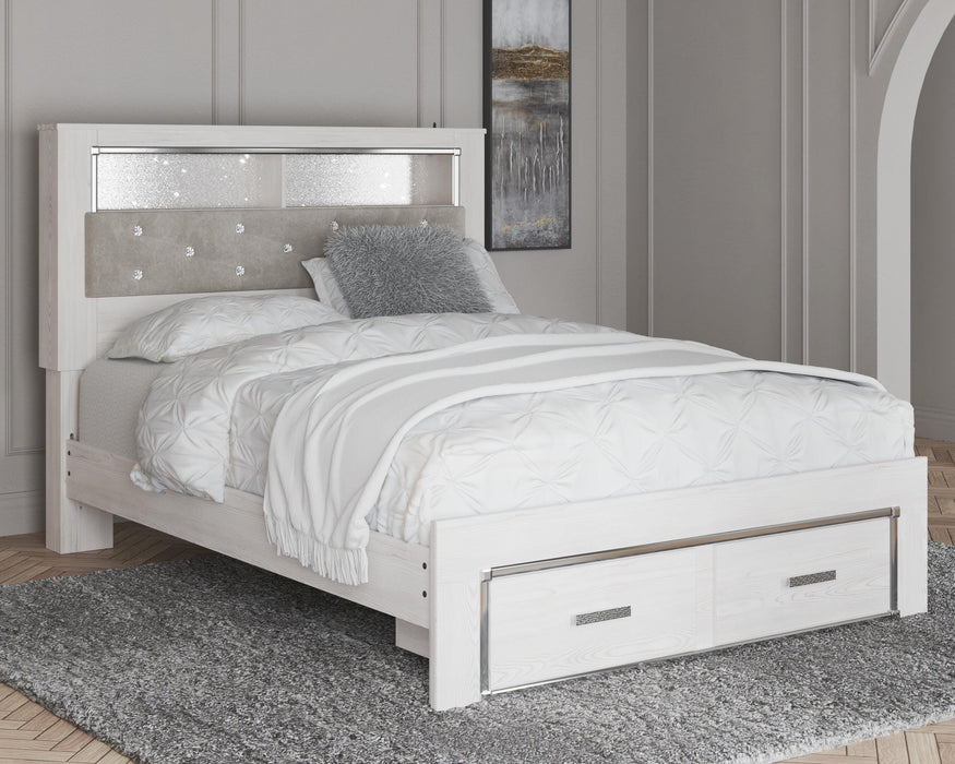 Signature Design White Queen Upholstered Bookcase Bed with Storage