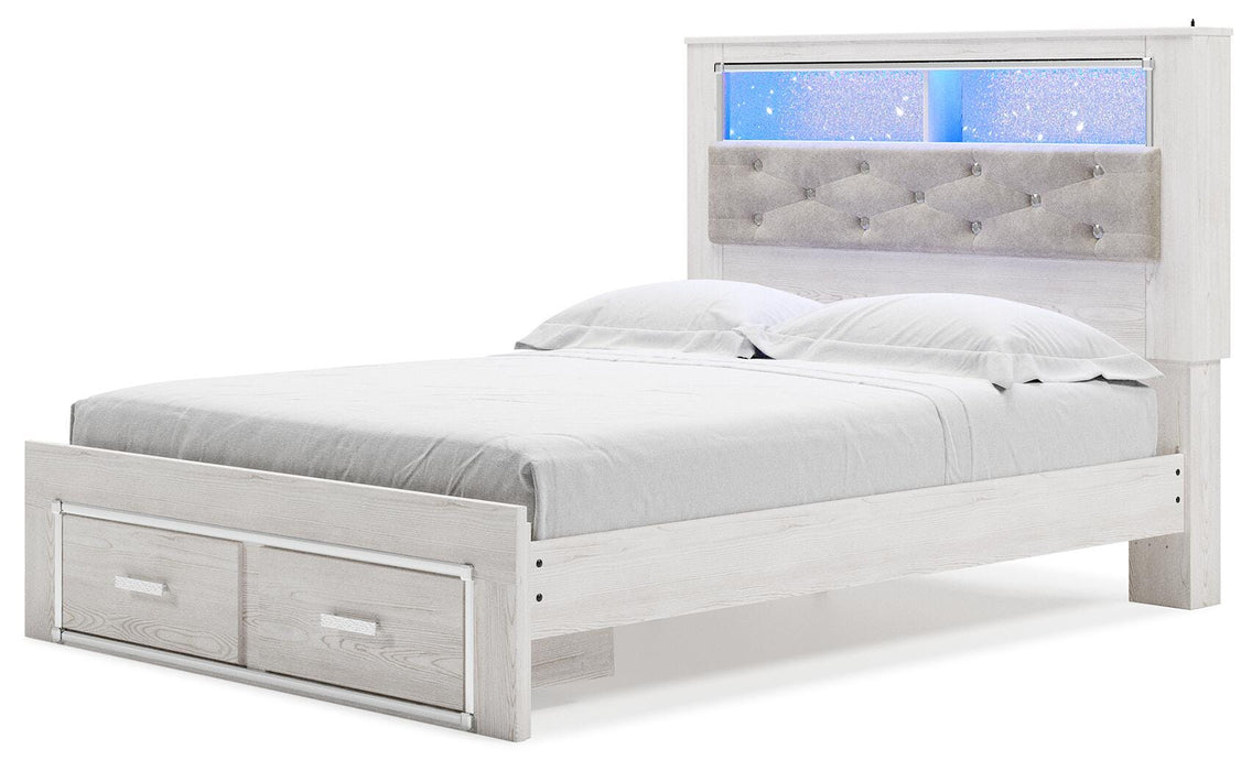 Signature Design White Queen Upholstered Bookcase Bed with Storage