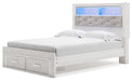 Signature Design White Queen Upholstered Bookcase Bed with Storage
