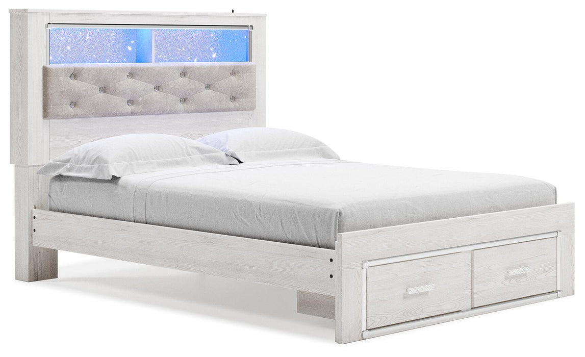 Signature Design White Queen Upholstered Bookcase Bed with Storage