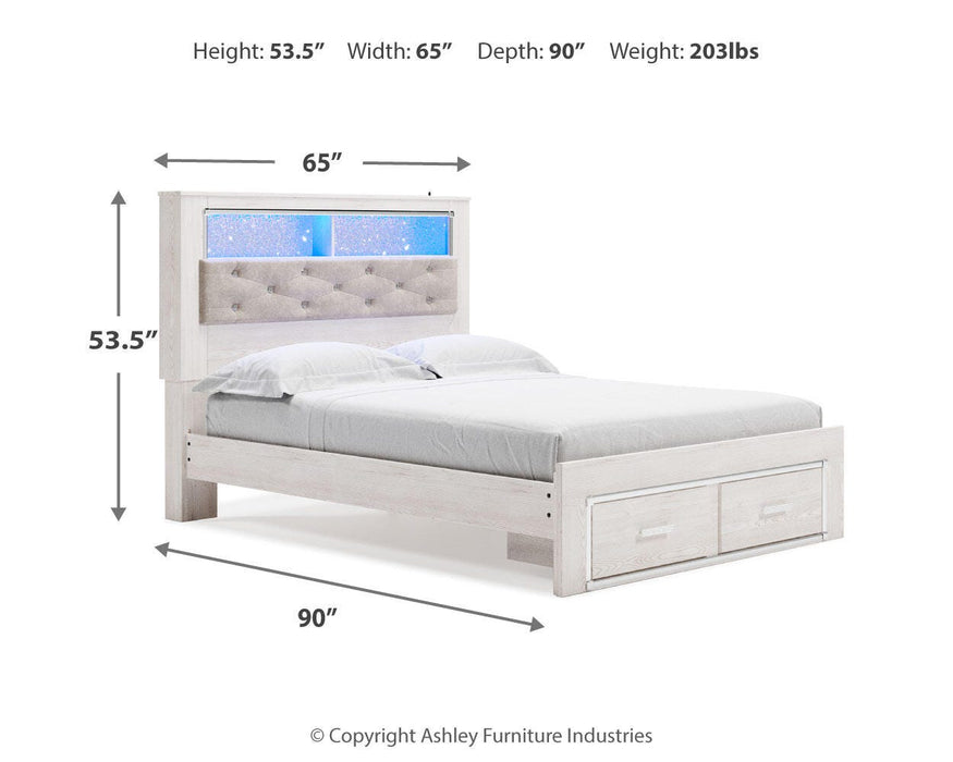 Signature Design White Queen Upholstered Bookcase Bed with Storage