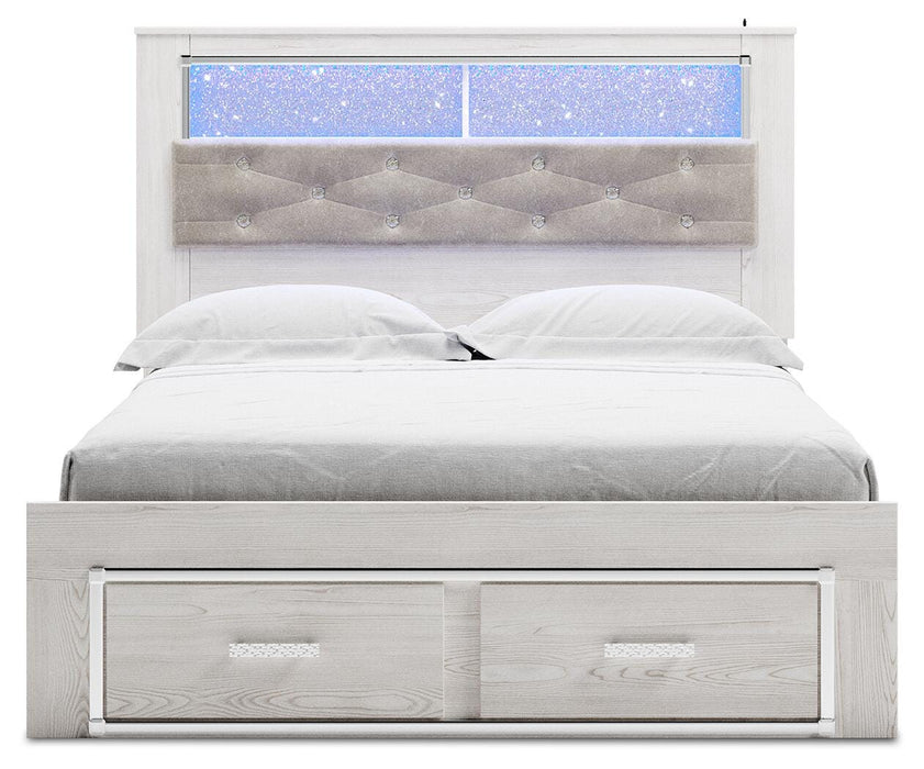 Signature Design White Queen Upholstered Bookcase Bed with Storage