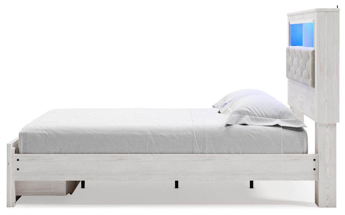 Signature Design White Queen Upholstered Bookcase Bed with Storage