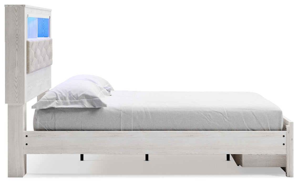 Signature Design White Queen Upholstered Bookcase Bed with Storage