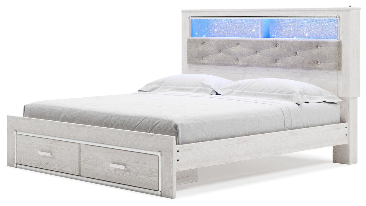 Signature Design White King Upholstered Bookcase Bed with Storage