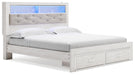 Signature Design White King Upholstered Bookcase Bed with Storage