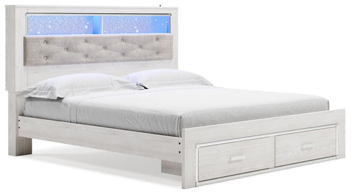 Signature Design White King Upholstered Bookcase Bed with Storage