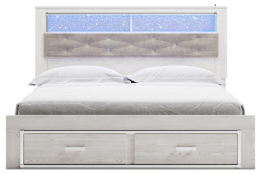 Signature Design White King Upholstered Bookcase Bed with Storage