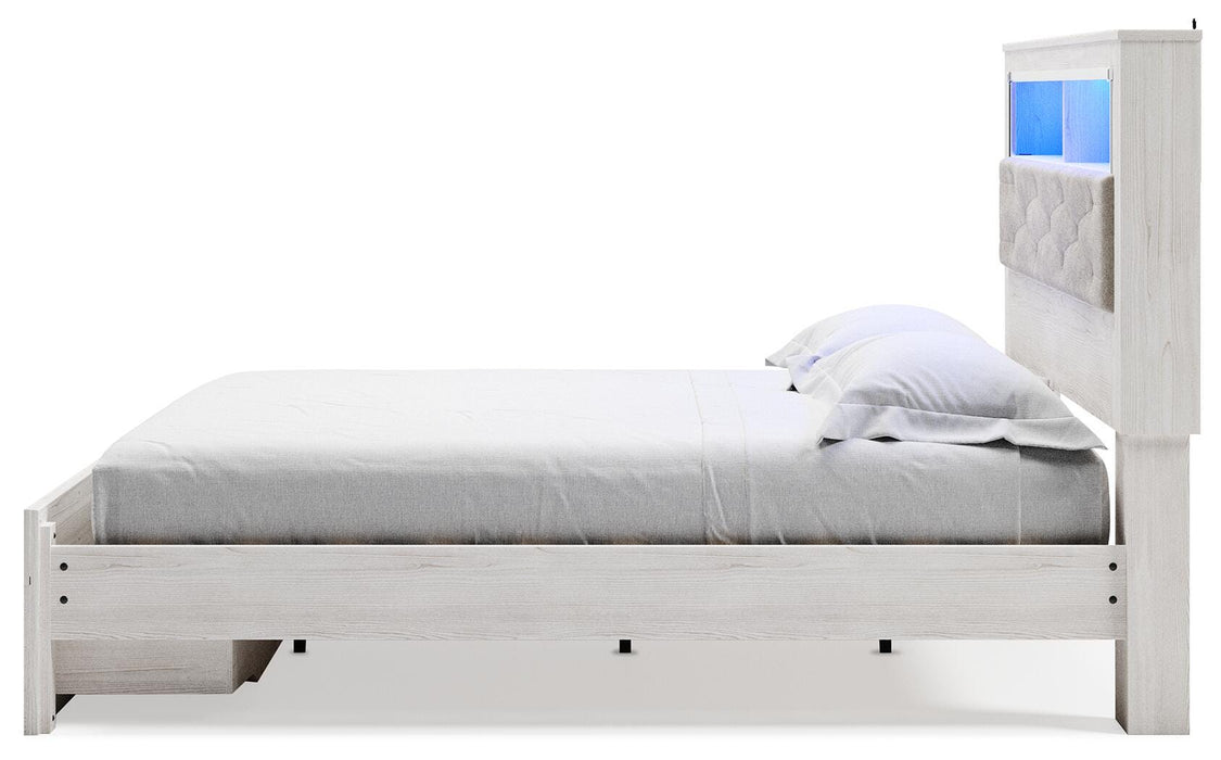 Signature Design White King Upholstered Bookcase Bed with Storage