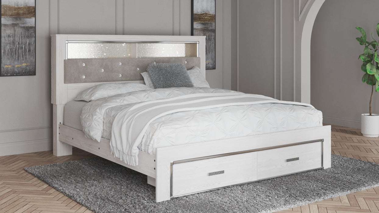 Signature Design White King Upholstered Bookcase Bed with Storage
