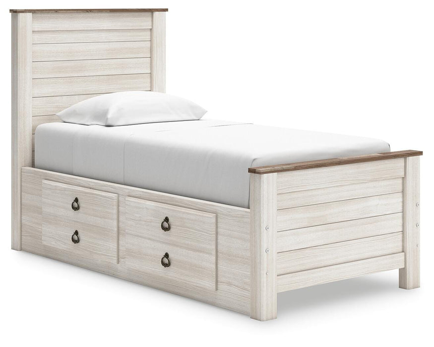 Signature Design Whitewash Twin Panel Bed with 2 Storage Drawers