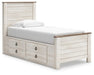 Signature Design Whitewash Twin Panel Bed with 2 Storage Drawers