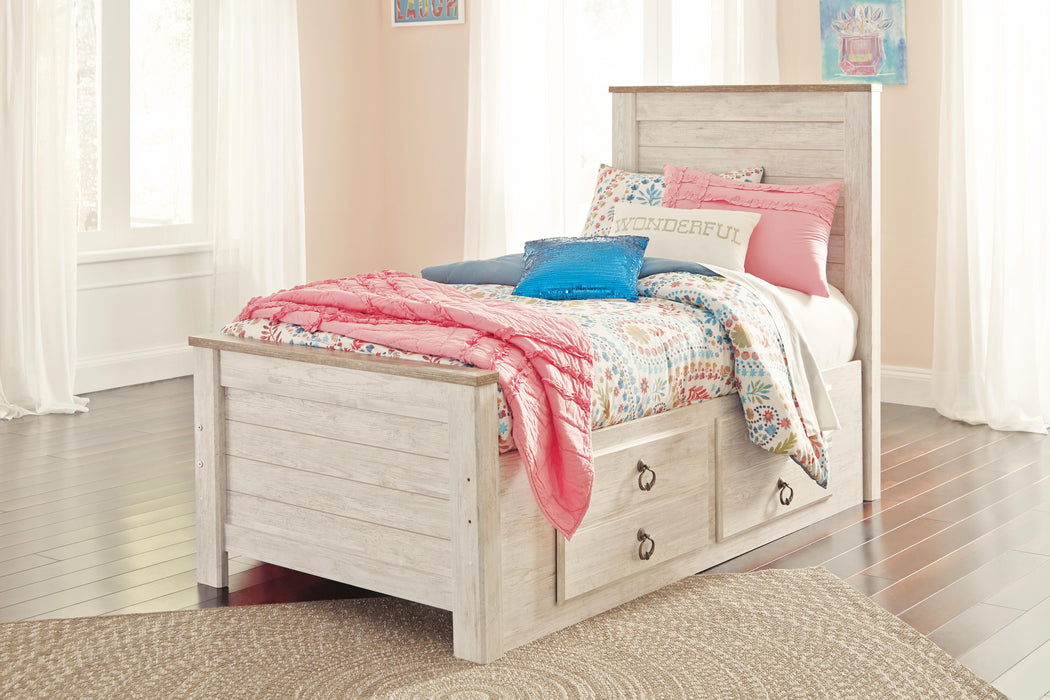 Signature Design Whitewash Twin Panel Bed with 2 Storage Drawers