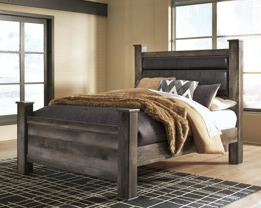 Signature Design Gray Queen Upholstered Poster Bed