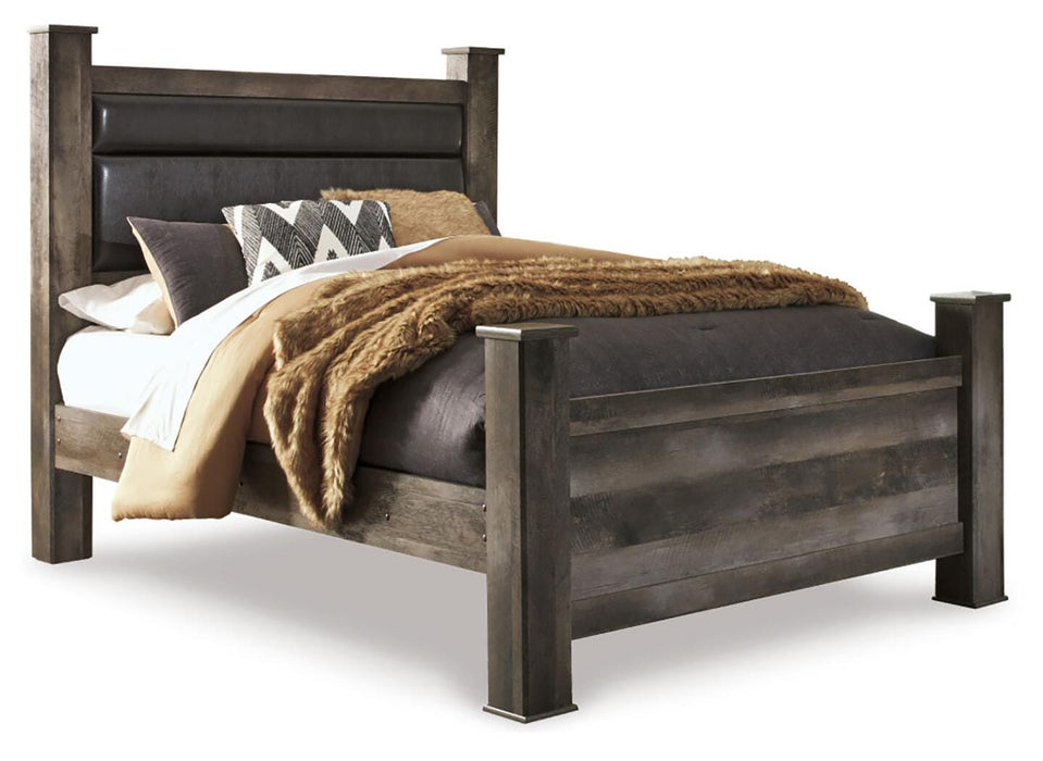 Signature Design Gray Queen Upholstered Poster Bed