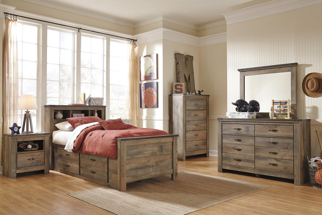 Signature Design Brown Twin Bookcase Bed with 2 Storage Drawers