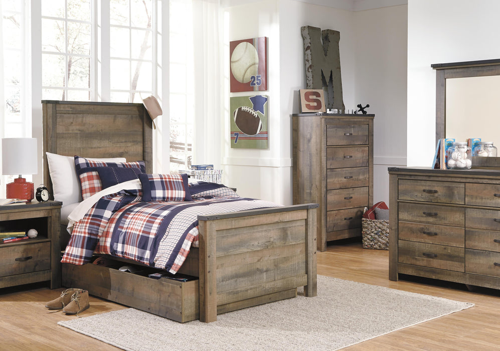 Signature Design Brown Twin Panel Bed with 1 Large Storage Drawer