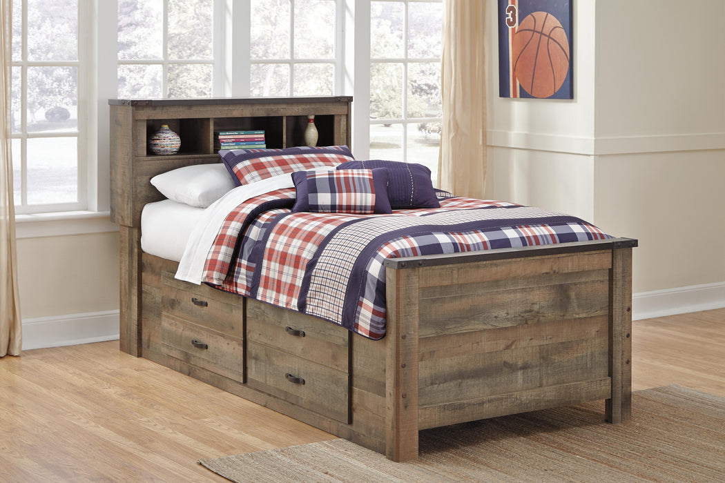 Signature Design Brown Twin Bookcase Bed with 2 Storage Drawers