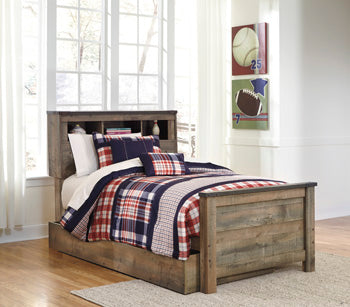Signature Design Brown Twin Bookcase Bed with 1 Large Storage Drawer