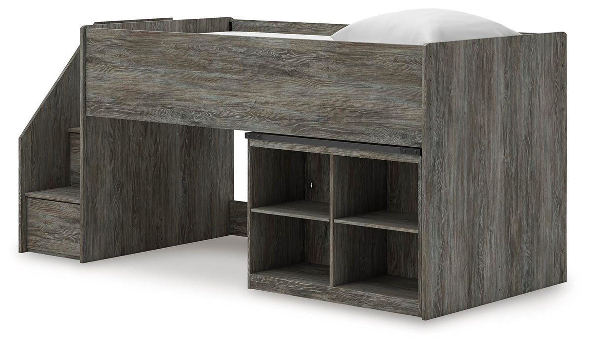 Signature Design Gray Twin Loft Bed with Bookcase Storage