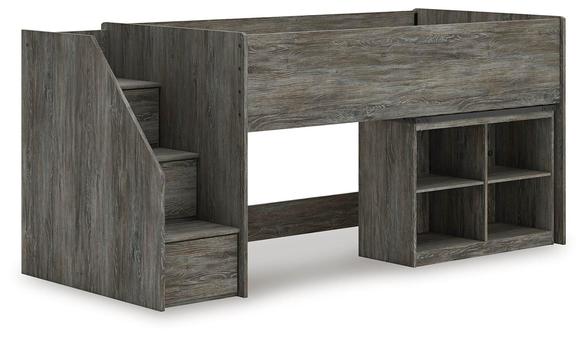 Signature Design Gray Twin Loft Bed with Bookcase Storage