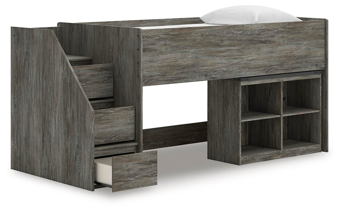 Signature Design Gray Twin Loft Bed with Bookcase Storage