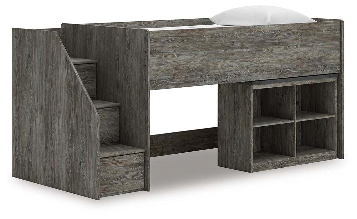 Signature Design Gray Twin Loft Bed with Bookcase Storage