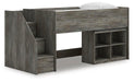 Signature Design Gray Twin Loft Bed with Bookcase Storage