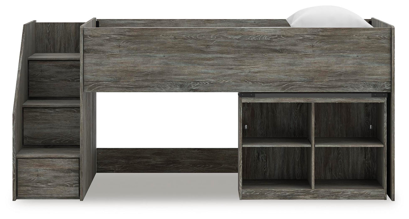 Signature Design Gray Twin Loft Bed with Bookcase Storage