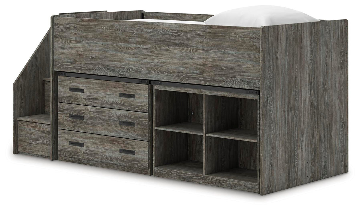 Signature Design Gray Twin Loft Bed with Bookcase and Drawer Storage