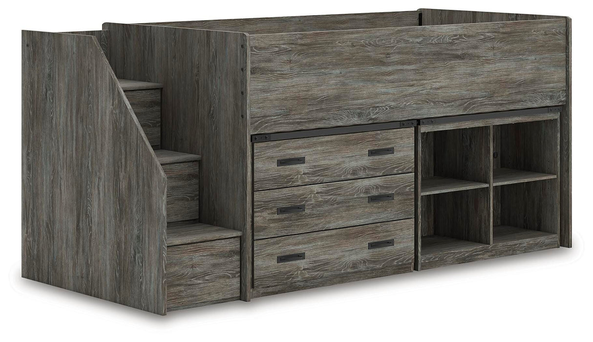 Signature Design Gray Twin Loft Bed with Bookcase and Drawer Storage