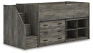Signature Design Gray Twin Loft Bed with Bookcase and Drawer Storage
