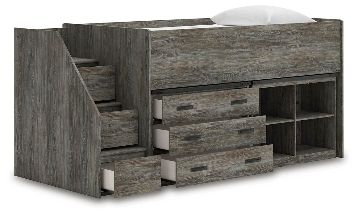 Signature Design Gray Twin Loft Bed with Bookcase and Drawer Storage
