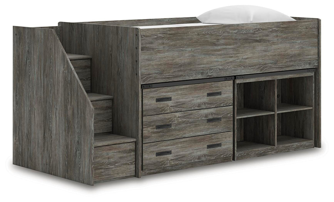 Signature Design Gray Twin Loft Bed with Bookcase and Drawer Storage