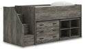 Signature Design Gray Twin Loft Bed with Bookcase and Drawer Storage