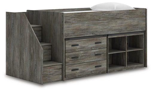 Signature Design Gray Twin Loft Bed with Bookcase and Drawer Storage