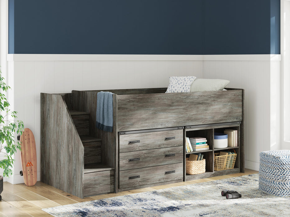 Signature Design Gray Twin Loft Bed with Bookcase and Drawer Storage