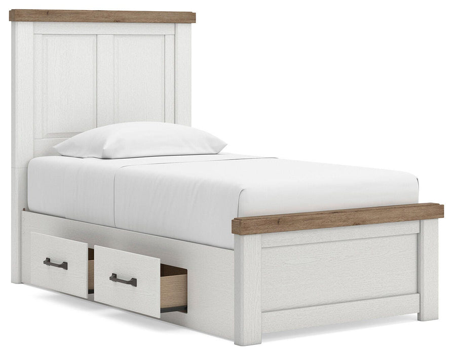 Benchcraft White/Brown Twin Panel Bed with Storage