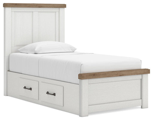 Benchcraft White/Brown Twin Panel Bed with Storage