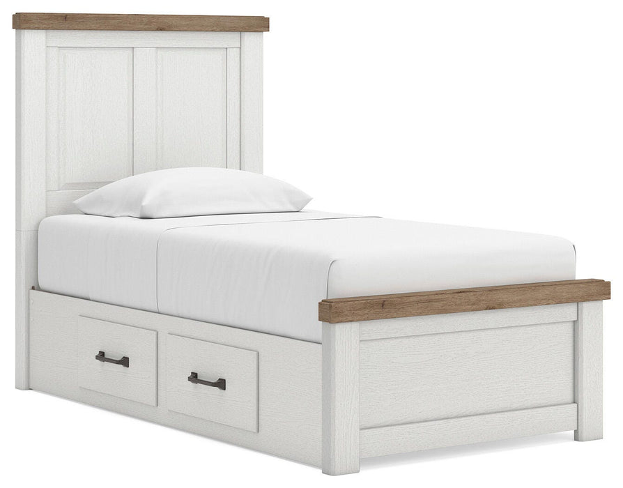 Benchcraft White/Brown Twin Panel Bed with Storage