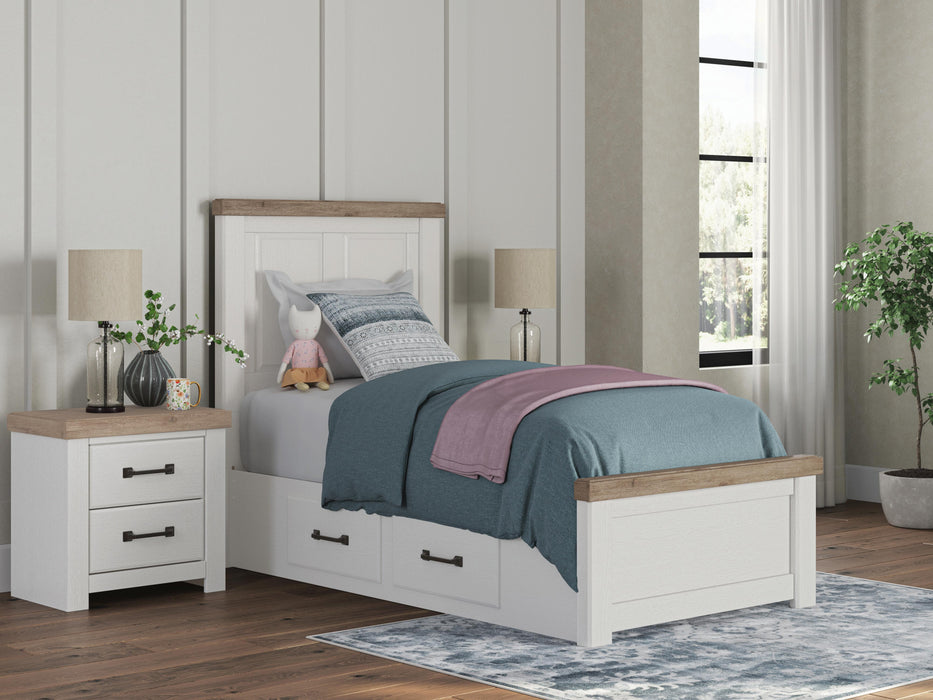 Benchcraft White/Brown Twin Panel Bed with Storage