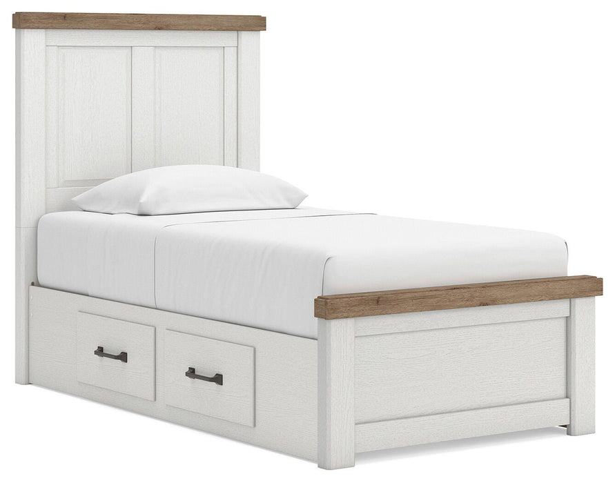 Benchcraft White/Brown Twin Panel Bed with Storage